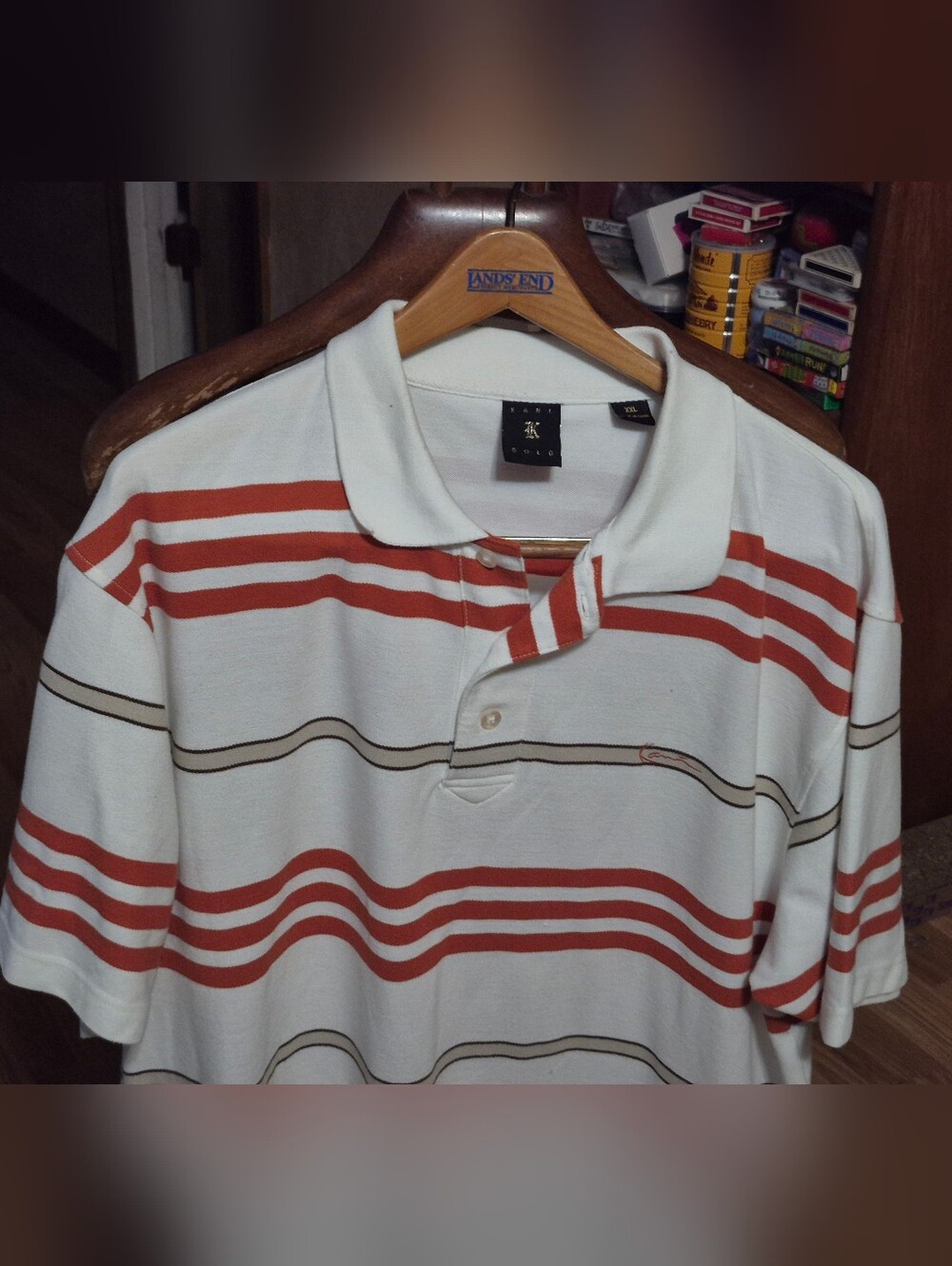 Kani Gold Casual Striped Polo Shirt - White with Rust Stripes